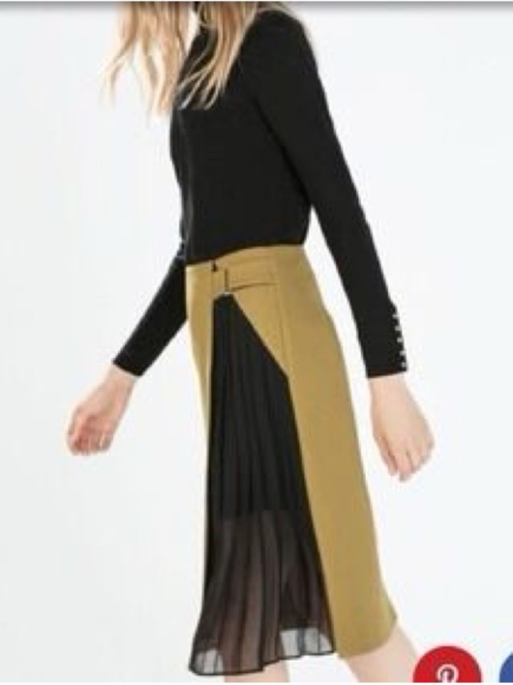 Zara Two-Tone Midi Skirt in Olive and Black